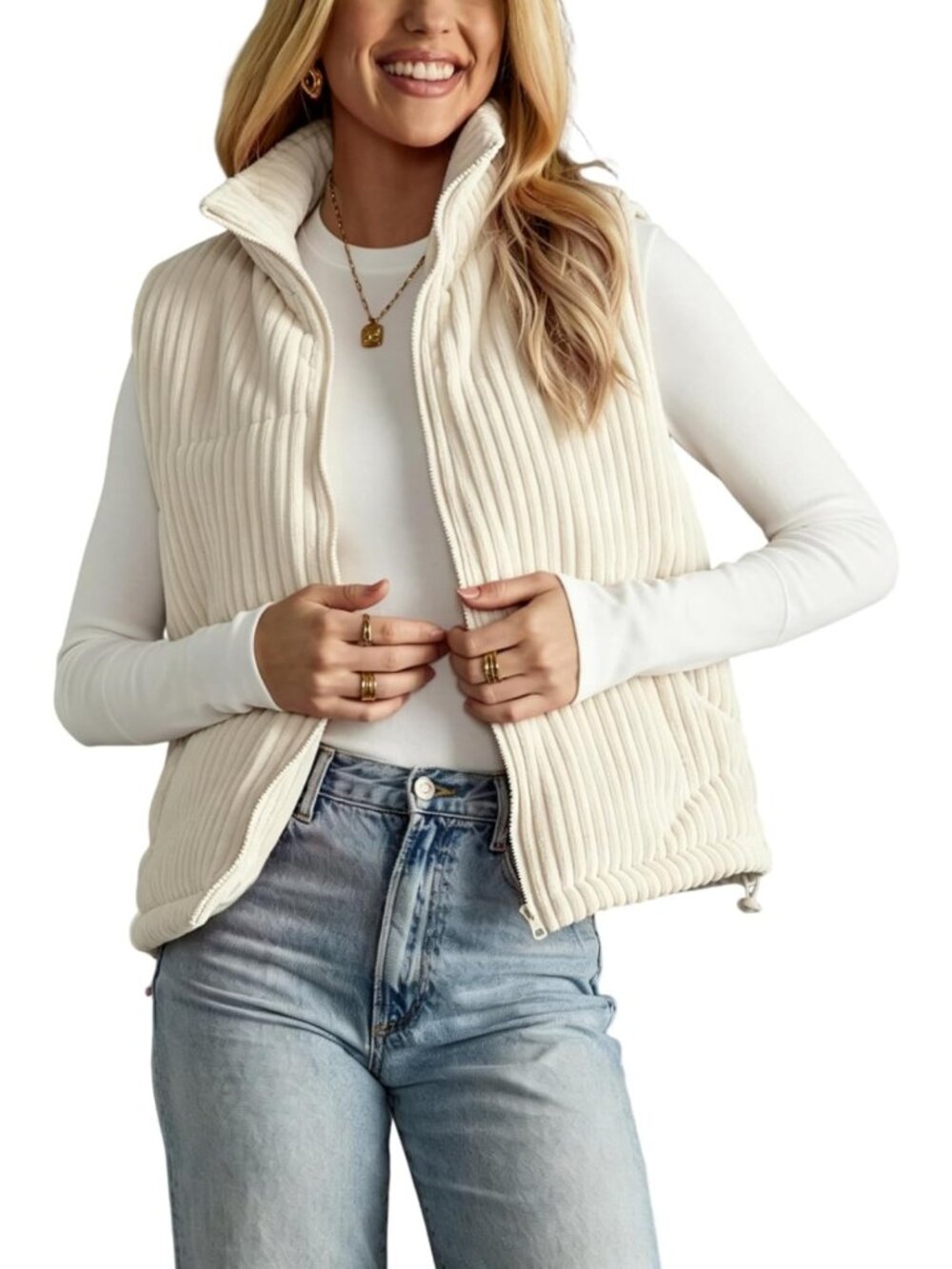 Cozy Women's Corduroy Puffer Vest | Quilted Padded Gilet for Fall & Winter